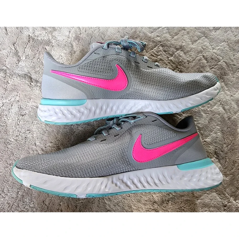 Nike Revolution 5 Womens Running Shoes Grey Pink Aqua Size 8.5
